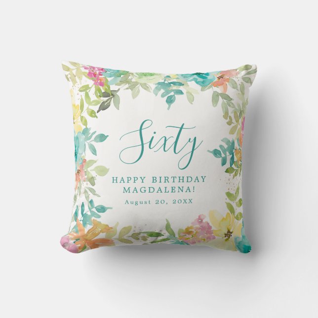 Coussin Aquarelle d'été Floral Custom 60e anniversaire (Recto)