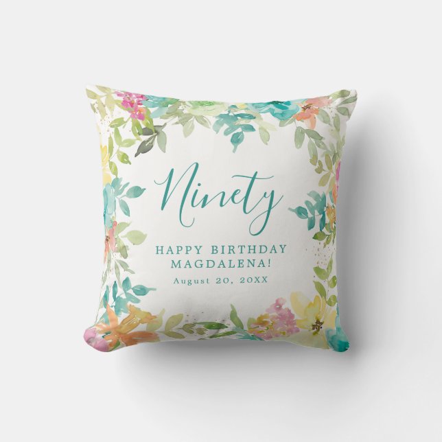 Coussin Aquarelle d'été Floral Custom 90e anniversaire (Recto)