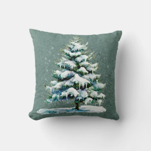 Coussin Aquarelle d'hiver chic Aiguille neige Monogramme