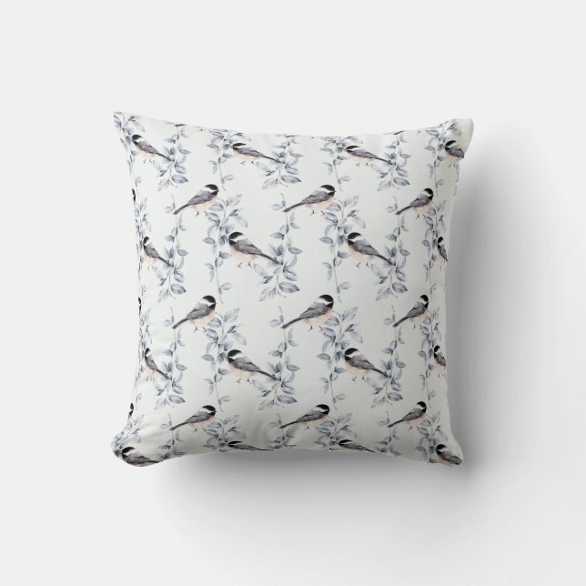 Coussin Aquarelle d'hiver Oiseaux Motif botanique (Recto)