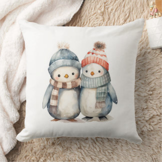 Coussin Aquarelle d'hiver Pingouin Jeu d'oreiller