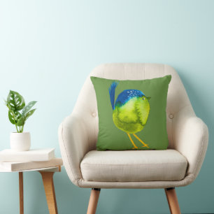 Coussin Aquarelle d'oiseau vert mou