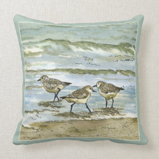 Coussin Aquarelle d'oiseaux de plage de bécasseau en vert