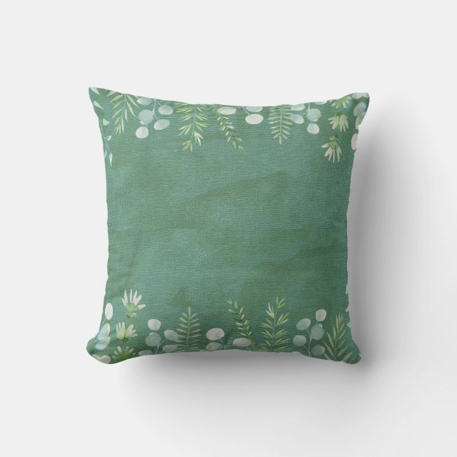Coussin Aquarelle d'oreiller vert Sage Feuilles délicieuse (Recto)