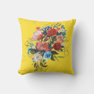 Coussin Aquarelle douce Bouquet Jaune Personnalisable