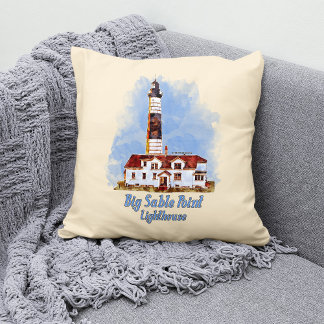 Coussin Aquarelle du phare de Big Sable Point - Michigan