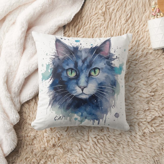 Coussin Aquarelle du visage d'un chat (Couverture)