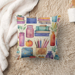 Coussin Aquarelle élégante Retour à l'école Fournitures Mo