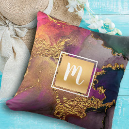 Coussin Aquarelle en marbre bleu violet doré