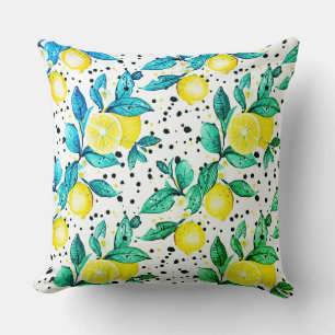 Coussin aquarelle esquissée détaillée de feuilles bleues, 