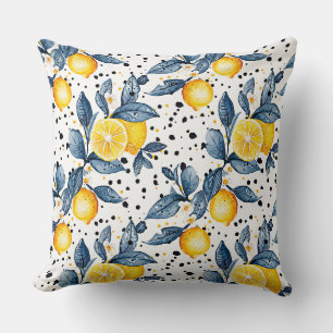 Coussin aquarelle esquissée détaillée de feuilles bleus, c