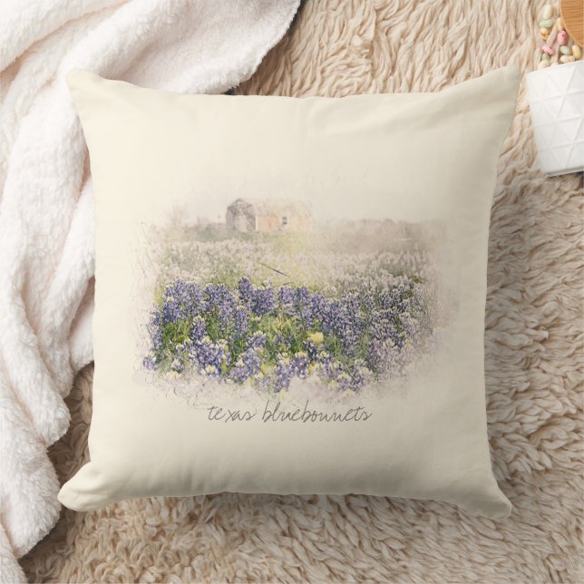 Coussin Aquarelle esquissée du champ Bluebonnet (Couverture)
