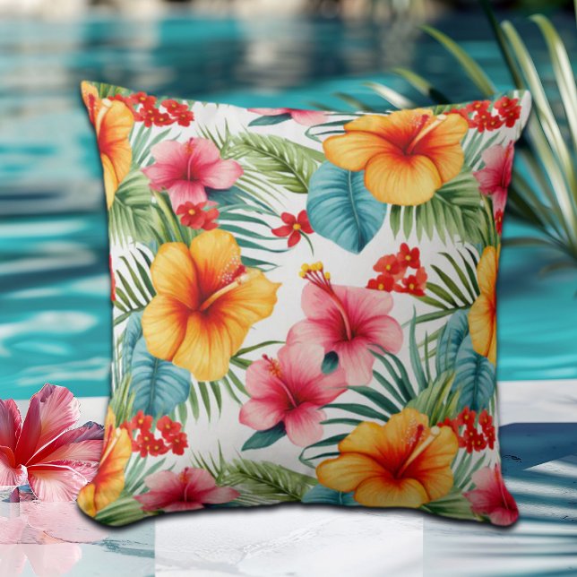 Coussin Aquarelle exotique Floral hawaïen (Créateur téléchargé)