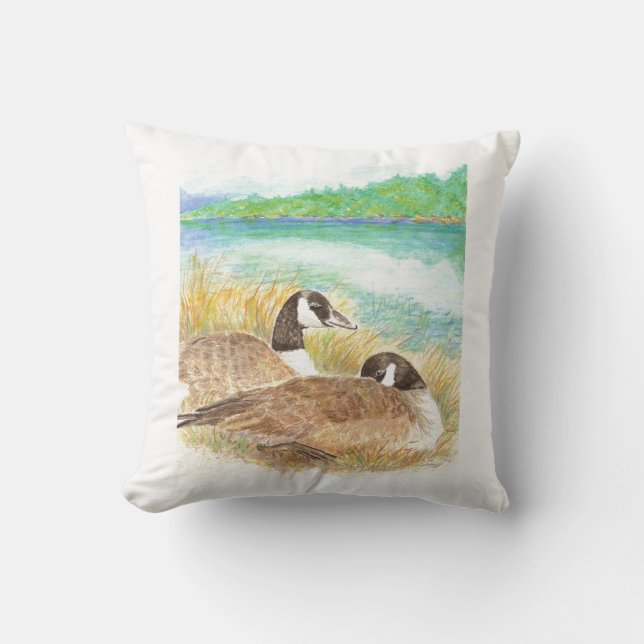 Coussin Aquarelle Famille de nidification des oies du Cana (Recto)