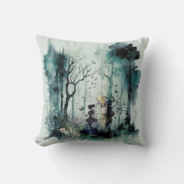 Coussin Aquarelle Fée en forêt (Recto)