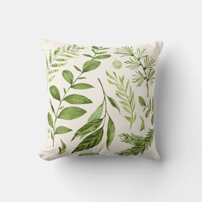 Coussin Aquarelle Feuille de verdure rustique  (Recto)