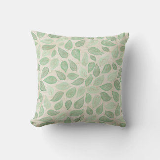 Coussin Aquarelle Feuilles en vert et beige