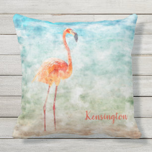 Coussin Aquarelle Flamant rose rose Plage tropicale