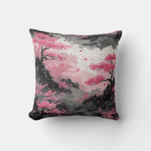 Coussin Aquarelle Fleur de Cerisier Rose Japonais