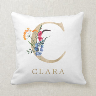 Coussin Aquarelle Fleur Sauvage de Printemps Fausse Lettre
