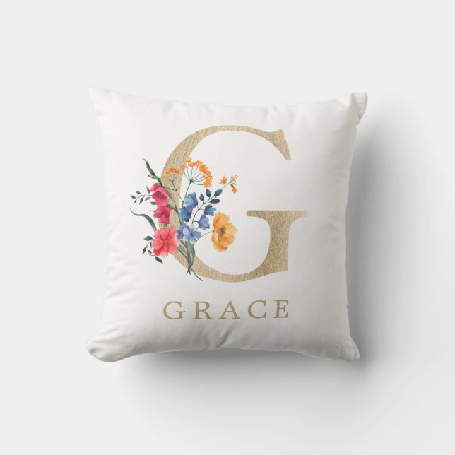 Coussin Aquarelle fleur sauvage de printemps fausse lettre (Recto)