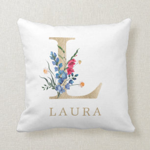 Coussin Aquarelle Fleur sauvage de printemps Faux Gold Let
