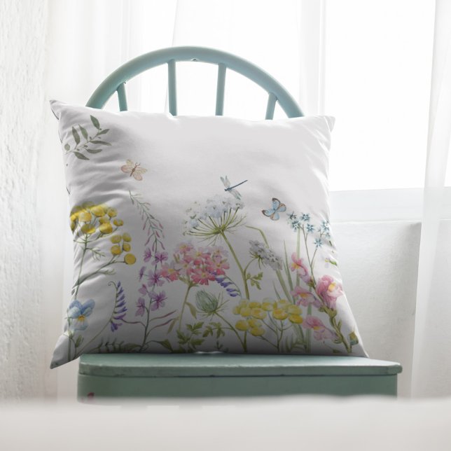 Coussin Aquarelle Fleur sauvage prairie florale d'été (Créateur téléchargé)