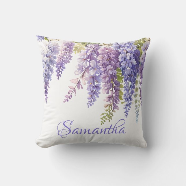 Coussin Aquarelle fleurie violette lavande glycine lilas (Recto)