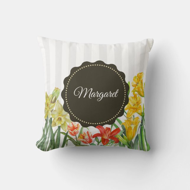 Coussin Aquarelle Fleurs de printemps Illustration florale (Recto)