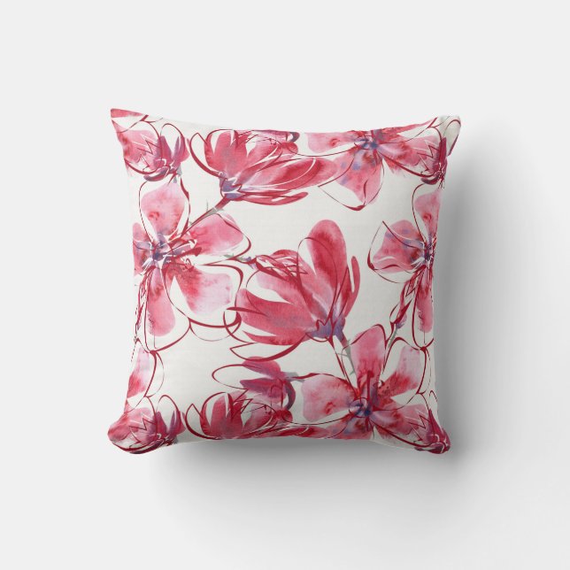 Coussin Aquarelle Fleurs rouges foncées (Recto)