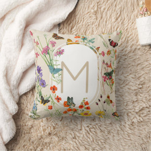 Coussin Aquarelle Fleurs sauvages & papillons Jardin Flora