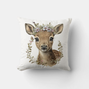 Coussin Aquarelle Floral Baby Deer mignonne