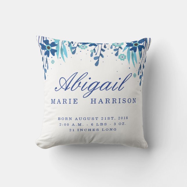 Coussin Aquarelle Floral Baby Faire-part de naissance (Recto)