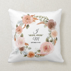Coussin Aquarelle Floral Blush Peach Fern Mariage feuille