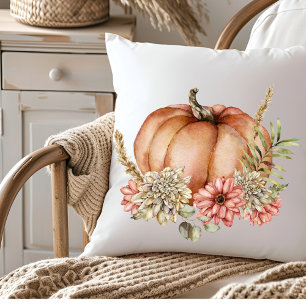 Coussin Aquarelle Florale Automne Citrouille