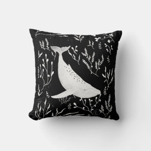 Coussin Aquarelle florale baleine à bosse noire