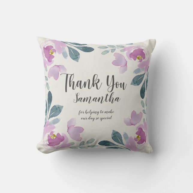 Coussin Aquarelle florale Blush Merci rose (Recto)