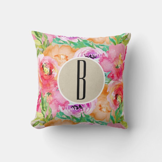 Coussin Aquarelle florale brillante moderne Kraft (Recto)