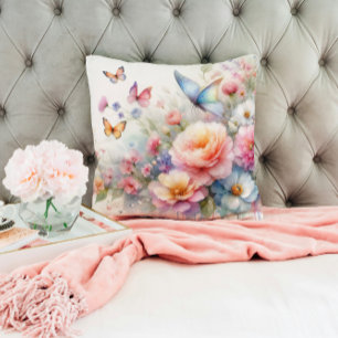 Coussin Aquarelle Florale & Danse Papillon