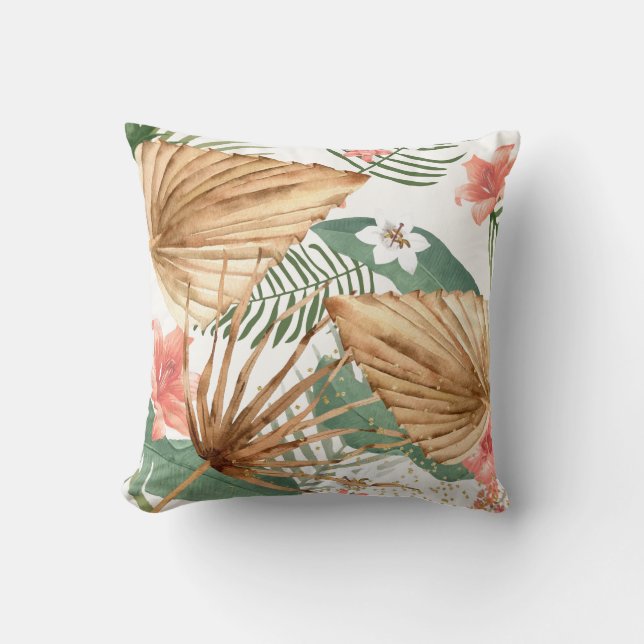 Coussin Aquarelle florale de palmiers séchés tropicaux (Recto)