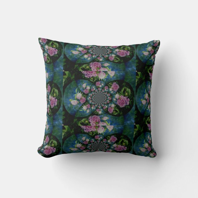 Coussin Aquarelle florale de pivoine rose blanc (Recto)