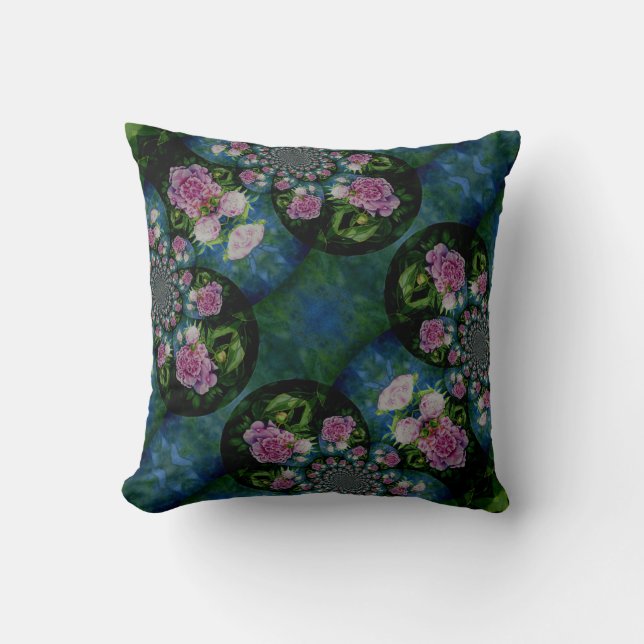 Coussin Aquarelle florale de pivoine rose blanc (Recto)