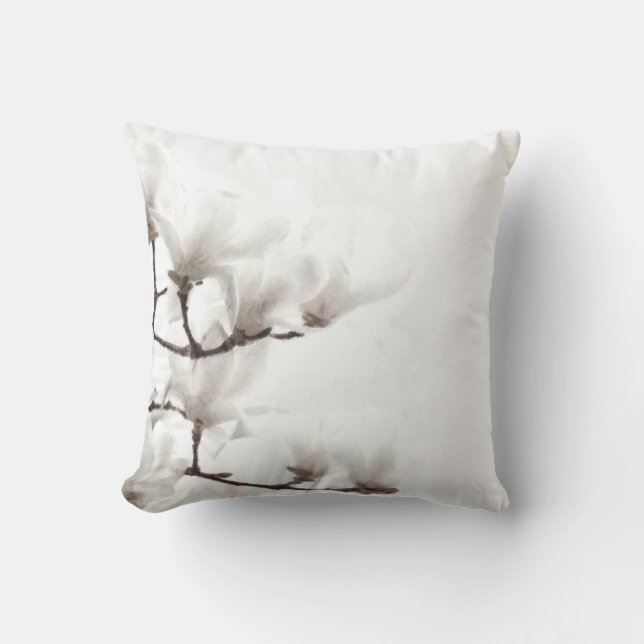 Coussin Aquarelle florale Magnolia noir et blanc (Recto)
