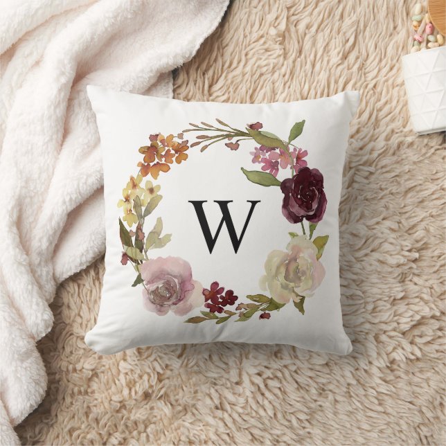 Coussin Aquarelle florale Monogramme blanc (Couverture)