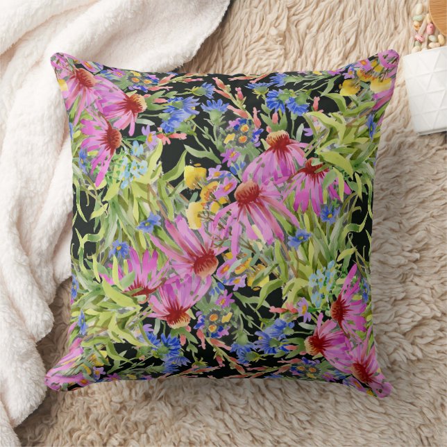 Coussin Aquarelle Florale motif jaune vert rose (Couverture)
