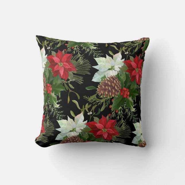 Coussin Aquarelle florale pins vacances Décor d'hiver (Recto)