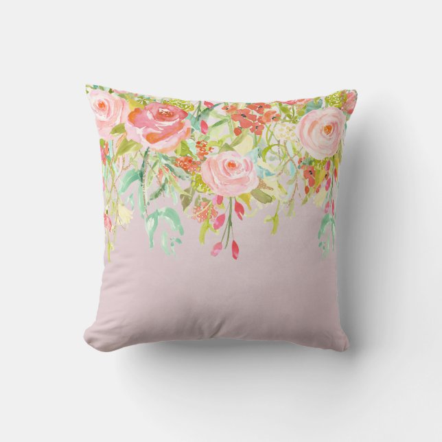 Coussin Aquarelle florale rose de jardin (Recto)