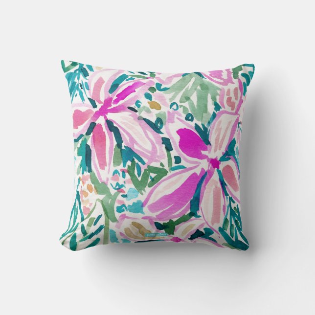 Coussin Aquarelle florale tropicale de PARADIS de PLUMERIA (Recto)