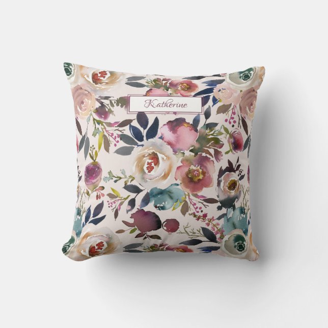 Coussin Aquarelle florale vintage (Recto)