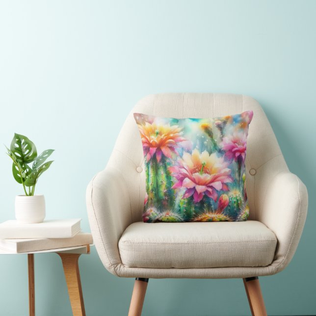 Coussin Aquarelle Flower Cactus Succulents (Chaise)